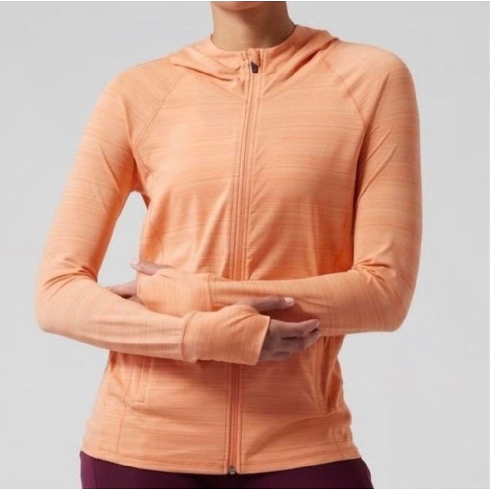 Athleta Pacifica Illume UPF Relaxed Jacket Orange Heather Full Zip Hooded Medium